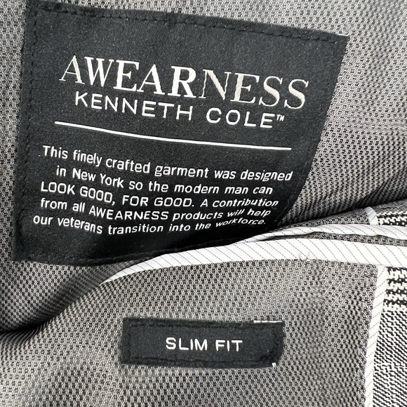 Kenneth Cole Blazer Sport Coat Mens 46L Long Slim Fit Wool Blend Stretch Gray - Picture 9 of 12